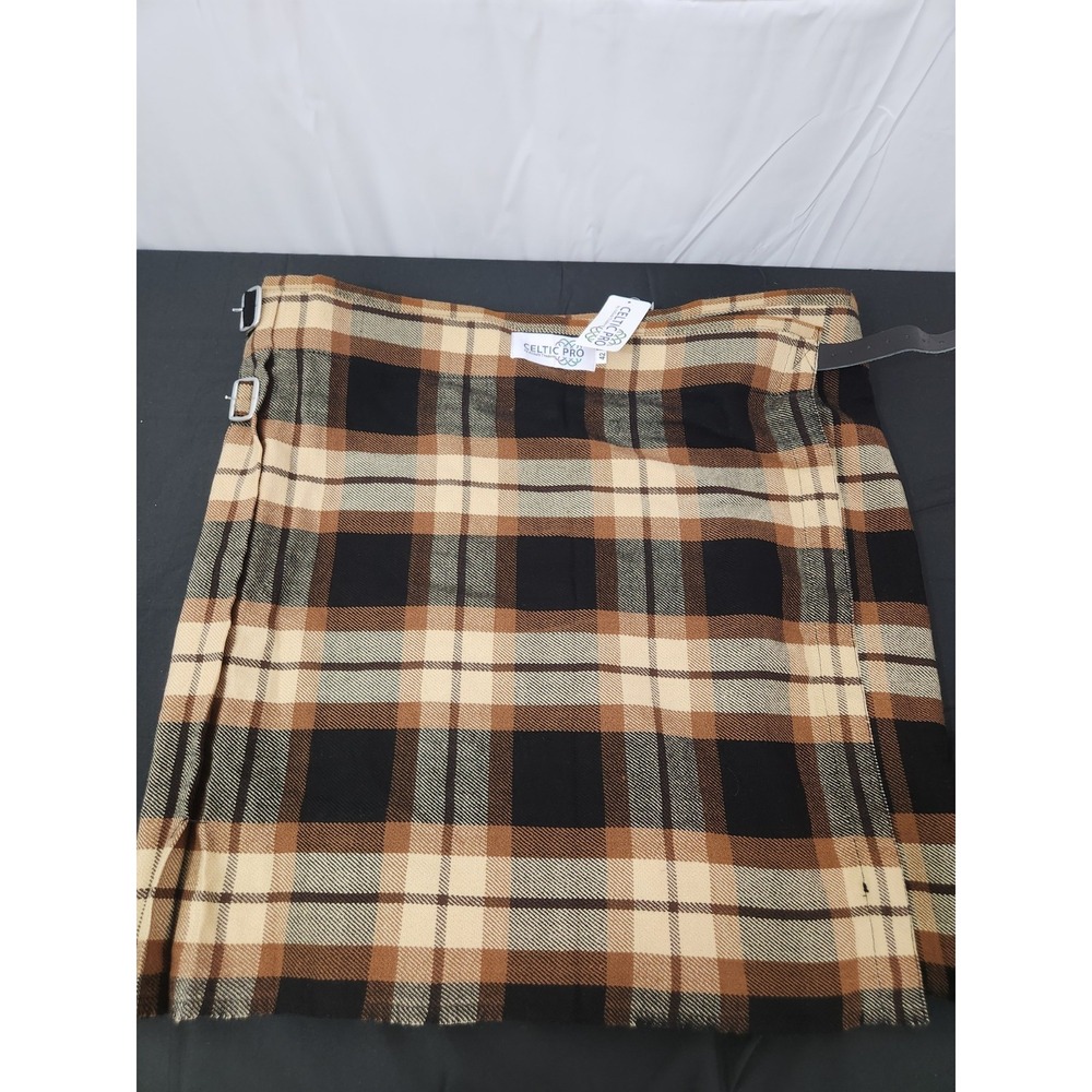 Celtic Pro Brown Tan Tartan Plaid Acrylic Kilt Mens Size 42 New‎ With Tags